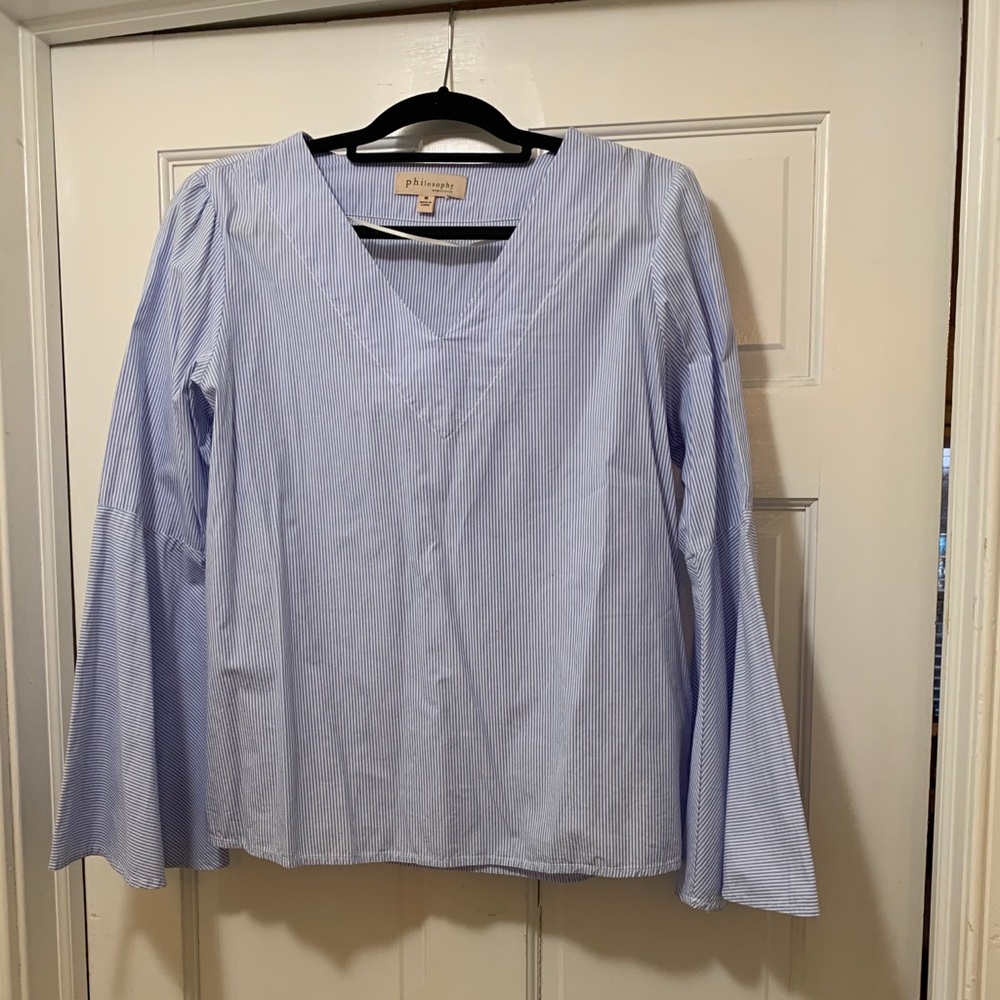 philosophy Blue & White Bell Sleeved Shirt